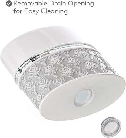Creative Scents Mirror Damask Bathroom Accessory Set Complete - Decorative 4 Piece White and Gray Bathroom Set Includes: Soap Dispenser, Soap Dish, Toothbrush Holder and Tumbler
