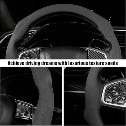 Mandark Car Steering Wheel Cover, Suede Sport Vehicle Steer Wheel Protector Fitting 15 Inch, Non-Slip Comfortable Automotive Interior Decoration Accessories, Universal for Most Cars (Black)
