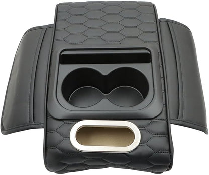 Priprilod Car Center Console Armrest Pillow, Leather Memory Foam Car Armrest Cushion with Cup Holder & Phone Holder, Universal Armrest Storage Box Protector for Most Vehicles, Car Accessories (Black)