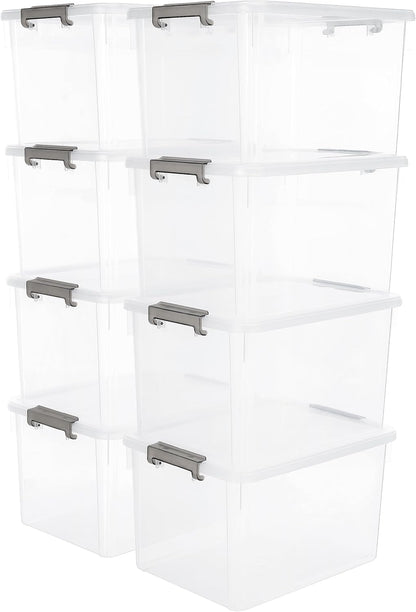 Citylife 32 QT Plastic Storage Bins with Latching Lids Stackable Storage Containers for Organizing Large Clear Storage Box for Garage, Closet, Kitchen, 8 Packs