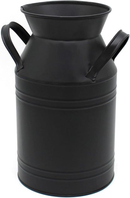 CVHOMEDECO. Farmhouse Galvanized Metal Milk Can, Old Rustic Primitives Jug Vase for Home and Garden Décor. Black