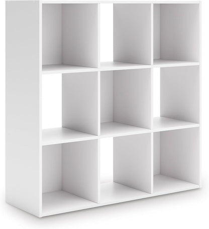 Signature Design by Ashley Onita Modern 3-Tier Floor Standing 9 Cube Organizer for Living Room, Wood, Works with 10.5" W x 10.5" D x 11" H Storage Bin (Sold Separately), White