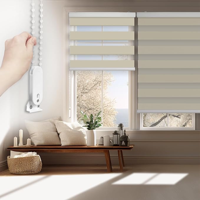 FOIRESOFT Standard Custom Blackout Zebra Roller Blinds Dual Layer Privacy Shade