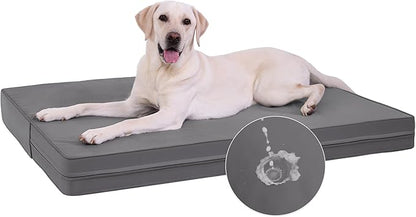 Vonabem Large Dog Bed Waterproof Washable XL Crate Pad 42 inch, Outdoor Durable Leather Pet beds Foam Orthopedic, Anti-Slip XLarge Kennel Pads with Removable Cover Reversible, 41"x27" Grey