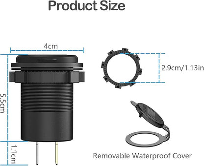 MOTONG Waterproof 12V QC3.0 Power Outlet Charger, QC3.0 USB A & PD Type C Car Socket Charger Power Socket Port for Car Marine Boat RV Truck