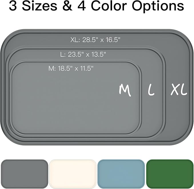 Feedoo Pet Feeding Mat [Warped Resistant Raised Edge], Water-Proof Silicone Placement for Food Water Bowls, Anti-Slip Base Protect Floor, BPA-Free&Dishwasher-Safe [18.5x11.5inch Medium, Gray]