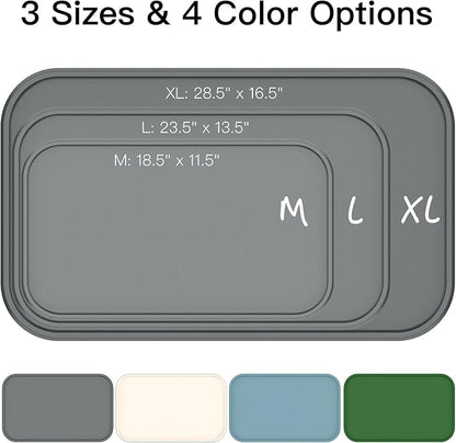 Feedoo Pet Feeding Mat [Warped Resistant Raised Edge], Water-Proof Silicone Placement for Food Water Bowls, Anti-Slip Base Protect Floor, BPA-Free&Dishwasher-Safe [18.5x11.5inch Medium, Gray]
