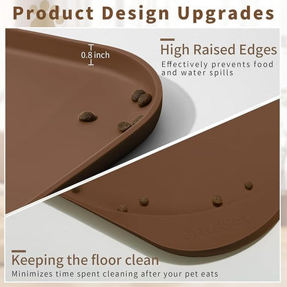 Smilool Silicone Pet Food Mat with Raised Edge for Food and Water Bowl, Dog Feeding Mats, Cat Food Trays for Floor Waterproof, Rubber Tray for Dogs and Cats, 24 x 16 x 0.8 Brown