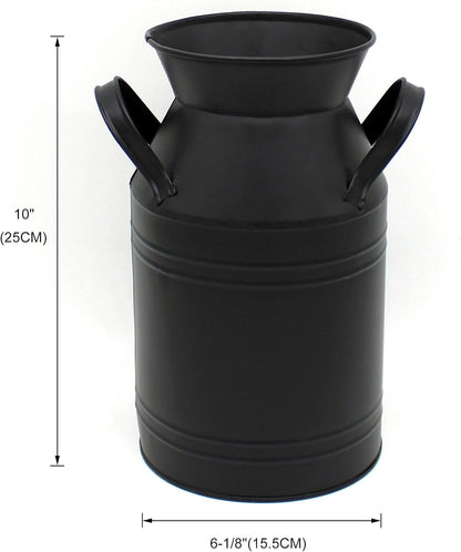 CVHOMEDECO. Farmhouse Galvanized Metal Milk Can, Old Rustic Primitives Jug Vase for Home and Garden Décor. Black