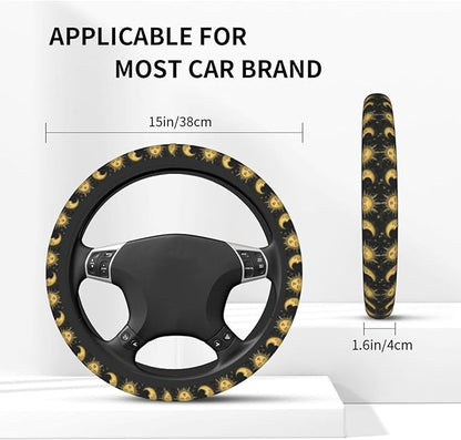 Sun and Moon Cute Steering Wheel Cover Non-Slip Breathable Sweat-Absorbent Suitable for SUV Van Truck Car Universal Protection Accessories 15 Inch Suitable for Women Men