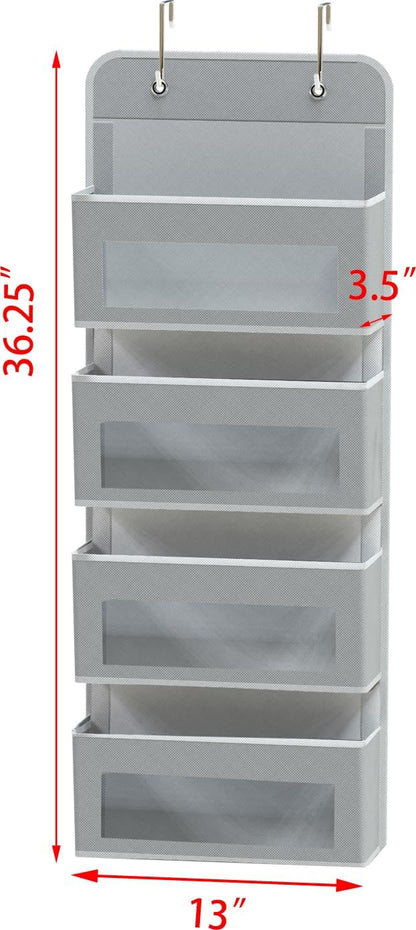 Simple Houseware 4 Clear Window Pocket Over Closet Door Storage Hanging Organizer for Bedroom, Bathroom, Pantry, Gray