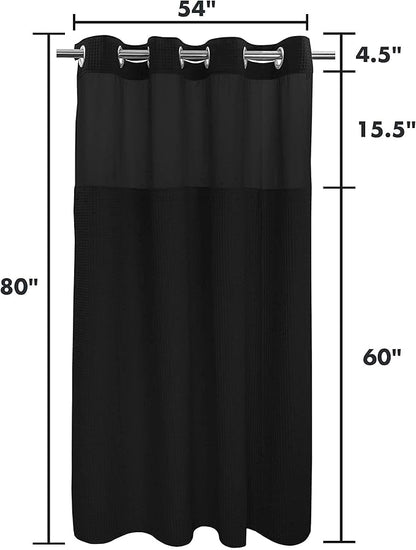 River Dream Black Fabric Shower Curtain Set, Cotton Blend, Waffle Weave, with Snap in Replacement Liner，54 x 80 inches