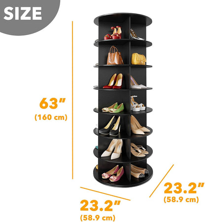 SpaceAid 7 Tier Rotating Shoe Rack Tower, Spinning Shoe Display Lazy Susan, Revolving 360 Shoe Rack Storage Round Carousel, Vertical Handbag Rotate Shoes Closet Organization (7-Tier Black)