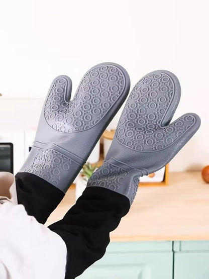 Extra Long Professional Silicone Oven Mitts with Quilted Liner, Durable Heat Resistant Oven Gloves, Heat Resistant Oven Gloves,2pcs (Gray, 19.7inch)