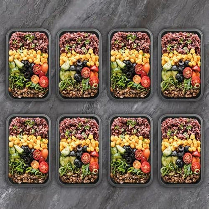 Collapsible Food Storage Containers with Lids, 8 Pack, 40 oz Silicone 1-Compartment Meal Prep Containers Reusable, Lunch Bento Boxes for Adults, Microwave Freezer Dishwasher Safe, BPA-Free, Black