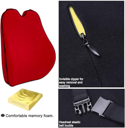 Car Lumbar Support Back Cushion Memory Foam Universal Fit Major Car Seat with Back Pain Relief for Car Office Home 1PCS Red