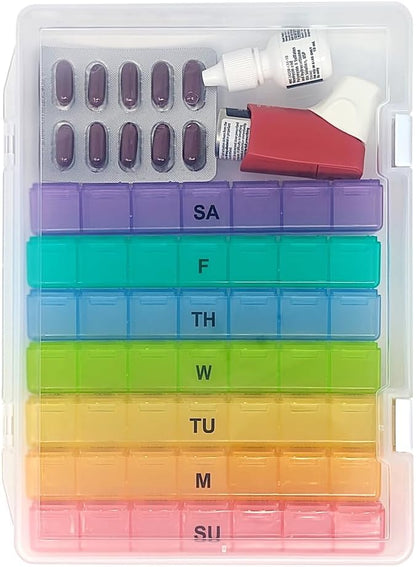6 Times a Day Weekly Pill Box Organizer Case, Secure 7X Pillbox with Medication Schedule (6 Time-a-Day)