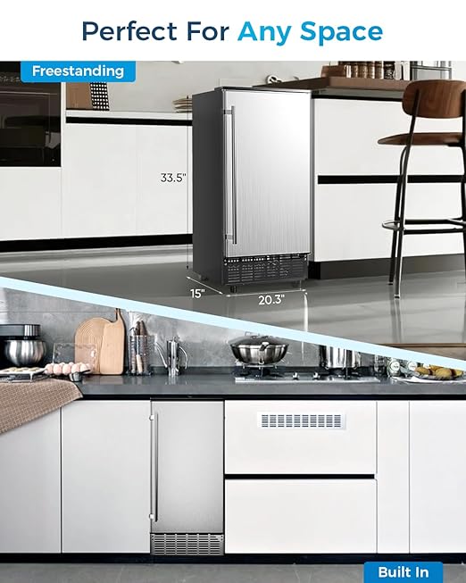 Commercial Ice Maker with Water Pump, Built-in Undercounter Ice Maker with