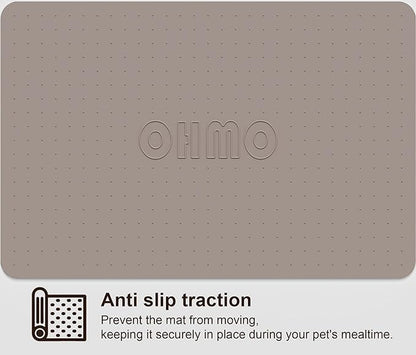 OHMO Dog Food Mat, Silicone Waterproof Cat Food Mat, Non-Skid Spill Proof Pet Feeding Mat for Food and Water, Easy to Clean Dog Placemat(Beige, 23.6" x 15.8")