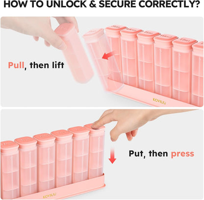 Weekly Pill Organizer 3X a Day, Detachable Pill Box 7 Day, Large 3 Times Daily Pill Case, Travel Pill Container Holder, Week Medication Dispenser Pillbox for Vitamin Supplement Medicine, Pink