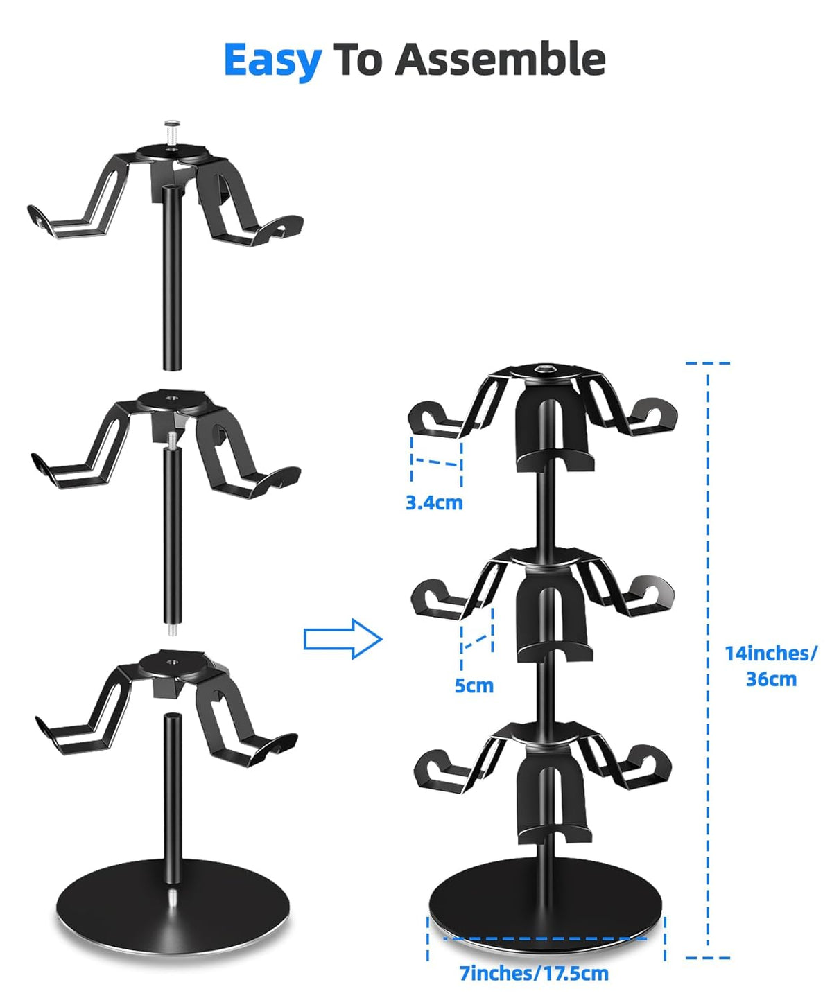 Aluminum Alloy Controller Holder 3 Layers,360 Degree Rotation Tier,Gaming Controller Stand for Xbox PS5 PS4 Switch,Headphone Stand,Headset Holder & Desk Mounts for 9 Packs Controller
