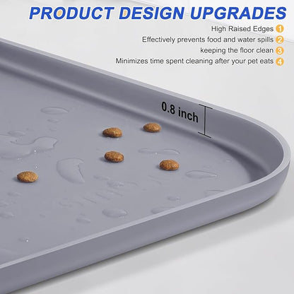 SMILOOL Silicone Pet Feeding Mat with Raised Edge for Food and Water, Dog Bowl Mats, Cat Bowls Placemat with High Lip for Floor Waterproof, Rubber Tray for Cats and Dogs 22 x 14 x0.8 Light Gray
