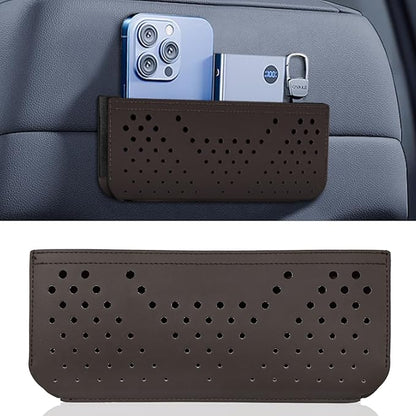 Car Seat Side Pocket Organizer, Multifunctional Mini Console Storage Bag for Phone, Keys, Sunglass, Wallet, PU Leather Tray Pouch Car Organizer Accessories for Seat, Door, Window, Console (Brown)