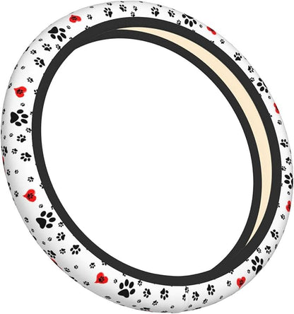 Dog Paws Print Steering Wheel Cover Women Men Elastic Stretch Soft Car Wheel Protector Universal Breathable No-Slip Car Accessories for Truck Van SUV Auto Fit 14-15 Inches