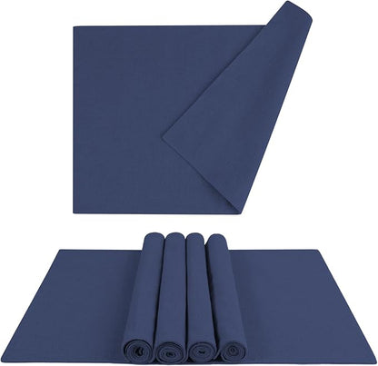 MANSPHIL Navy Blue Cloth Placemats Set of 6 Double Layer Thick Fabric Table Mats Faux Linen Place Mats Heat Resistant Washable Wrinkle Free Dining Kitchen Table Decor, 13x19 Inch Oeko Tex Placemat