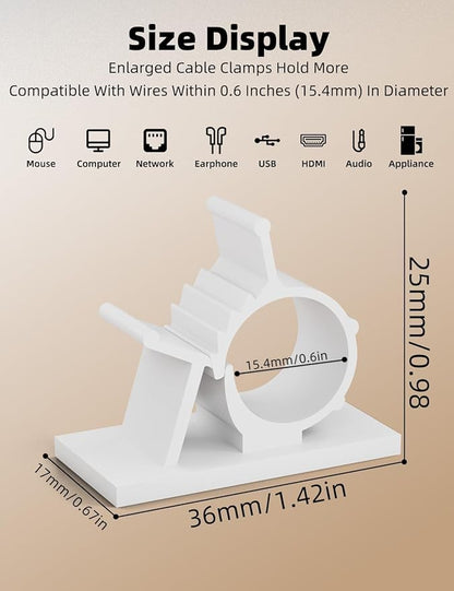 Viaky White Cord Clips Self Adhesive, 30Pack Cable Clamps Adjustable Wire Holder Electric Cord Organizer for Car Home Office Desk Wall Nightstand Computer