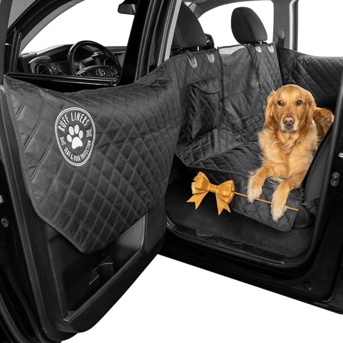 Ruff Liners Large Dog Seat Cover, Black – As Seen on Shark Tank – Back Seat Protector for Full-Size Trucks – Waterproof, Machine-Washable, Touch Fasteners, & Belt Slots – Heavy-Duty Dog Hammock