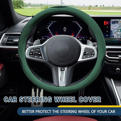 Car Steering Wheel Cover, Steering Wheel Accessories, Universal 15 Inch Microfiber Breathable LCE Silk, Car Accessories Breathable Anti-Slip Protector Universal for SUV Sedan Truck (Green)