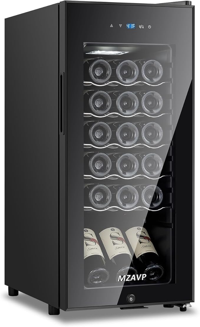 Mini Wine Fridge-Black, 18 Bottles Low Noise Compressor Wine Cooler,