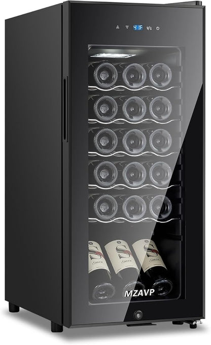 Mini Wine Fridge-Black, 18 Bottles Low Noise Compressor Wine Cooler,
