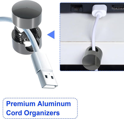 6 Sets Charger Holders for Cords, Black Adjustable Cable Anchor Holders, Adhesive Metal Cord Clips, Cable Management Wire Organizers for Desk, Office, Nightstand