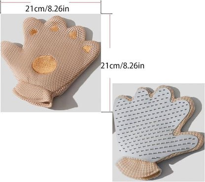 Zoocozy 2 in 1 Pet Hair Removal Glove for Cat Dog, Indoor Cat Grooming Gloves, Pet Washing Brush for Shedding Massage - Double-Sided Available(Brown)
