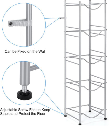 smusei 5 Gallon Water Bottle Holder 5 Tier Detachable Water Cooler Jug Holder, Heavy Duty Water Jug Stand Storage Rack for Home Office Kitchen, Silver