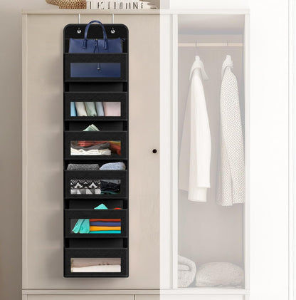 Simple Houseware 6 Clear Window Pocket Over Closet Door Storage Hanging Organizer for Bedroom, Bathroom, Pantry, Black
