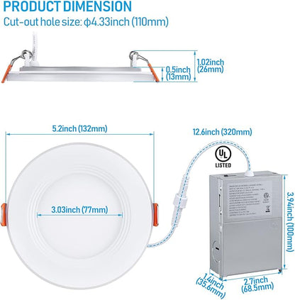TORCHSTAR 8-Pack 5CCT 4 Inch Slim LED Recessed Lights