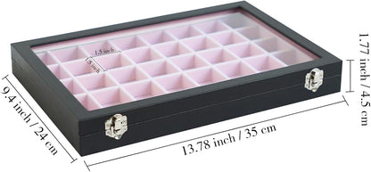 Stratalife Jewelry Organizer 40 Grid Pink Black Jewelry Tray with Clear Dust-proof Lid Velvet Earring Organizer Necklace Rings Holder Display Drawer Storage Case for Women
