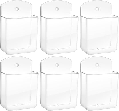 6 PCS Remote Control Holders Wall Mount, Self Adhesive TV Air Conditioner Remote Control Holder, Wall Mount Storage Box Organizer Wall Pen Holder Storage for Home Office School (Transparent)