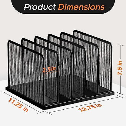 Kuntine.B Desk File Organizer Upright Mesh Desktop Organizer File Sorter Office Organization File Holder for Home, Office & Classroom (Black, 1 Pack 5-Section)