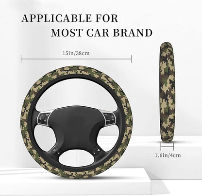 Army Green Camo Auto Car Steering Wheel Cover Universal 15 Inch Neoprene Interior Decor Protection Accessories