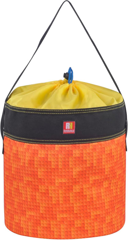 Toy Storage Organizer Basket Bag with Drawstring for Buliding Bricks, Blockets,Puzzles,Playroom Cinch Bucket Carrying Bag with Handle (Orange)