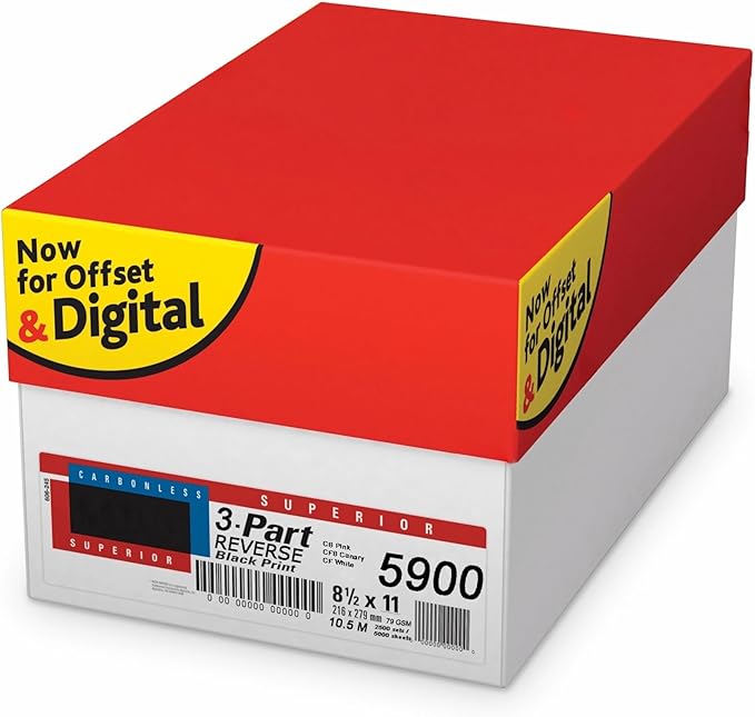 Superior 8.5 x 11 Carbonless Paper, 3 Part Reverse, 1340 Sets I 8 Reams