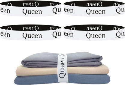 4 Pieces Bed Sheet Organizer Bands, Sheet Organizers and Storage Label Bands, Sheet Label for Bedding, Sheets Organizer for Closet,Sheet Keepers Linen Labels Bedding Bands (4Pcs Queen)