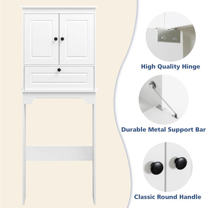 Over The Toilet Storage Cabinet, Bathroom Cabinet Over Toilet with Double Doors and Adjustable Shelf, Freestanding Space Saver Bathroom Shelf Above Toilet for Room, White