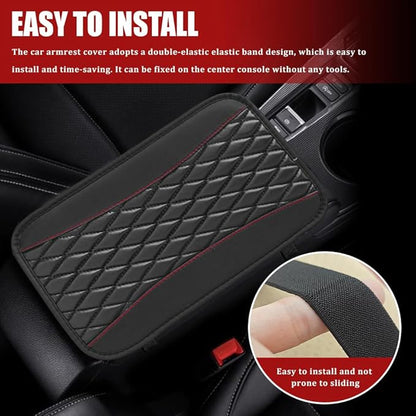 Car Center Console Cushion Pad, Armrest Cover for Car, Leather Waterproof Armrest Seat Box Cover, Auto Accessories Comfortable Arm Rest Box Cushion Pad for Most Vehicles (Black)