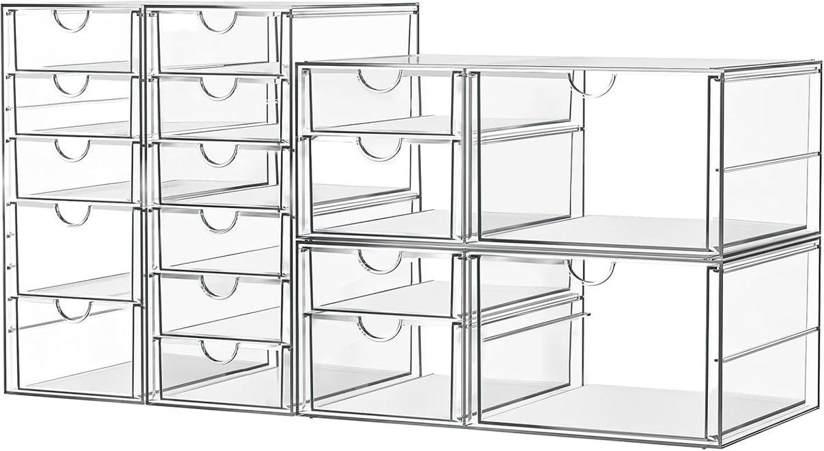 Makeup Acrylic Organizer with 17 Drawers(4 Sets), Desk Organizers and Accessories, Clear Makeup Organizer, Dustproof Storage Drawers for Office Art Craft Supplies