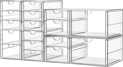 Makeup Acrylic Organizer with 17 Drawers(4 Sets), Desk Organizers and Accessories, Clear Makeup Organizer, Dustproof Storage Drawers for Office Art Craft Supplies